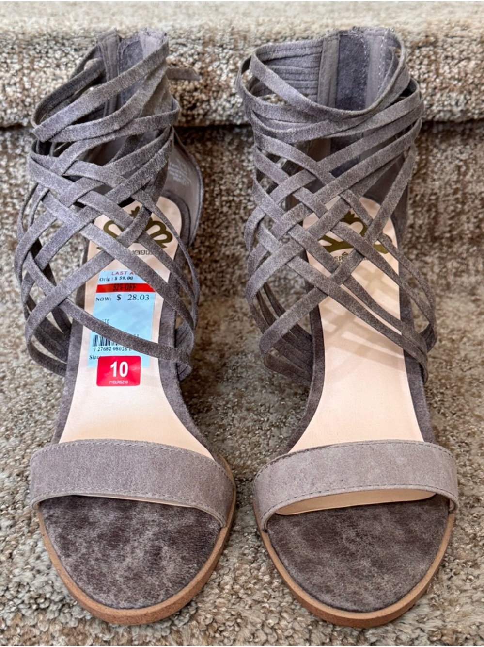 NWOB Fergalicious Hunter Doe Taupe Strappy Caged Wedge Sandals - Size 10